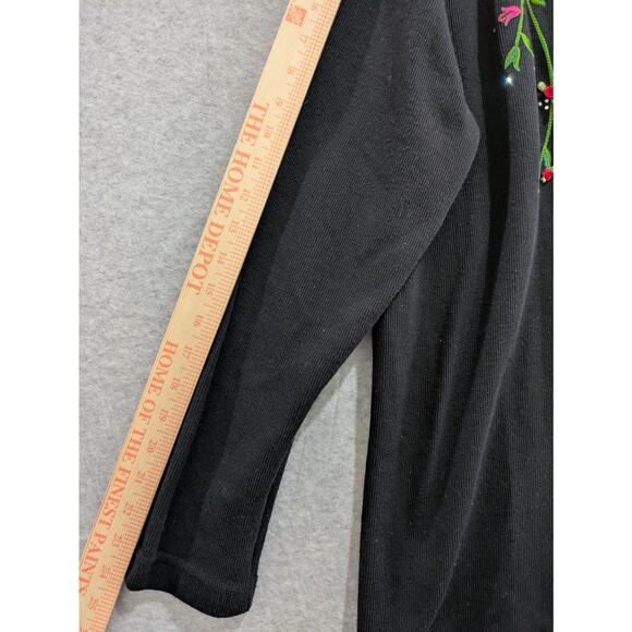 Collection by Shiny NYC Cardigan Womens Black Embroidered Open Front Sweater - Picture 8 of 10